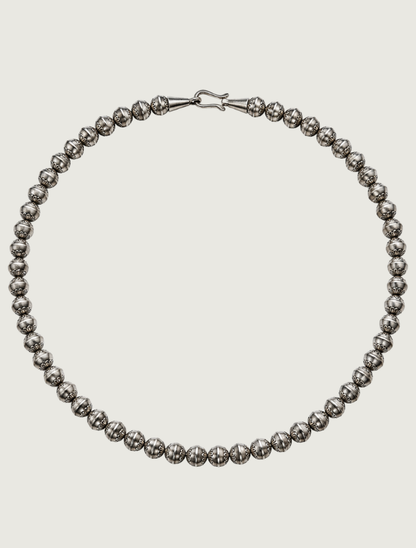 Sterling Silver Carved Beads Necklace