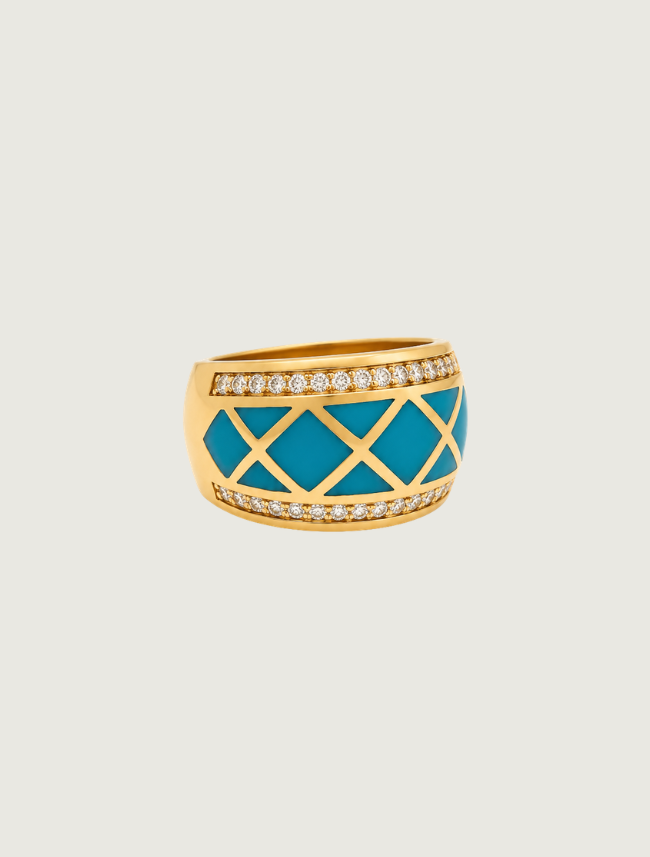 14K Yellow Gold Turquoise & Diamond Ring