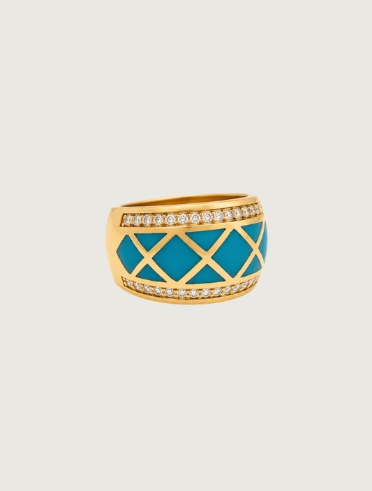 14K Yellow Gold Turquoise & Diamond Ring