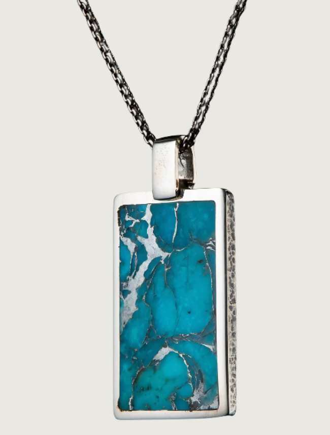 William Henry Sterling Silver Pendant Necklace with 'Zinc Matrix' Kingman Turquoise Inlay