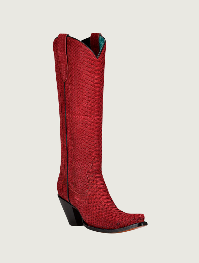 Corral Genuine Red Full Python Snip Toe Tall Top Cowgirl Boots