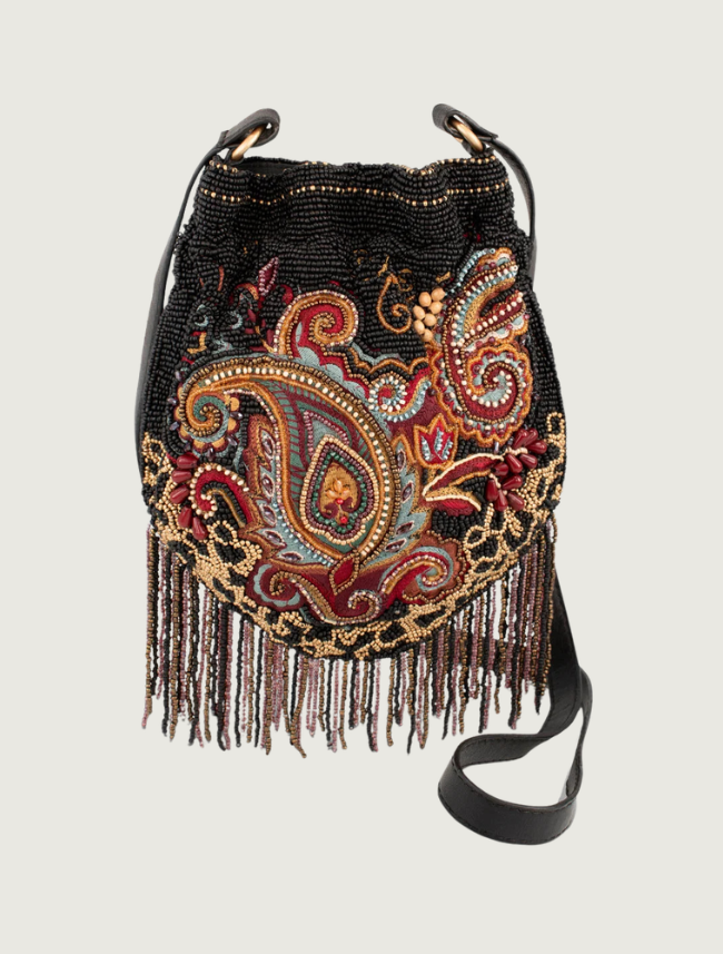 Mary Frances In the Groove Paisley Fringe Crossbody Handbag