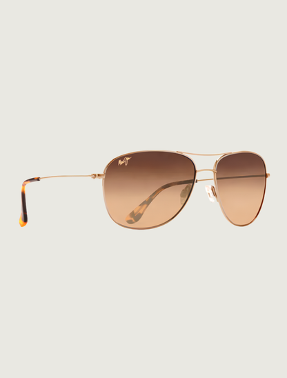 Maui Jim Cliff House aviator sunglasses in Gold / HCL Bronze — quarter view