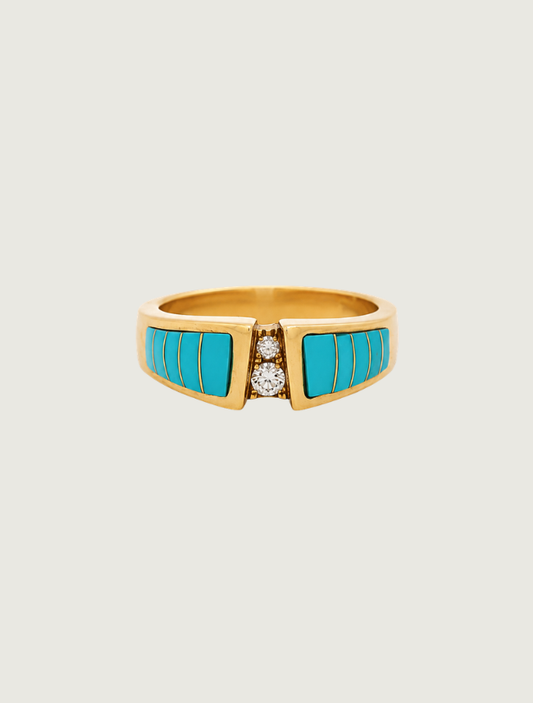 14K Yellow Gold Sleeping Beauty Turquoise & Diamond Ring