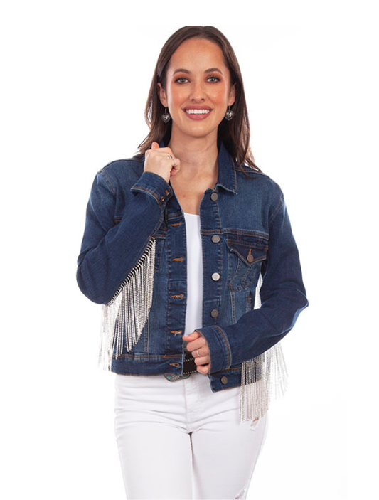 Scully Women's Denim Jacket with Rhinestone Fringe