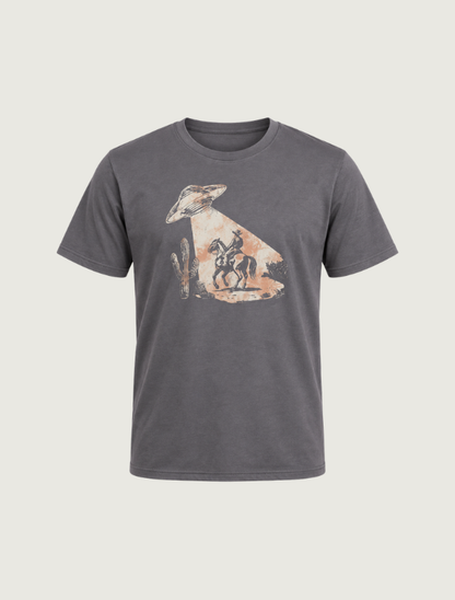 Tin Haul Unisex Charcoal Cowboy UFO Graphic T-Shirt