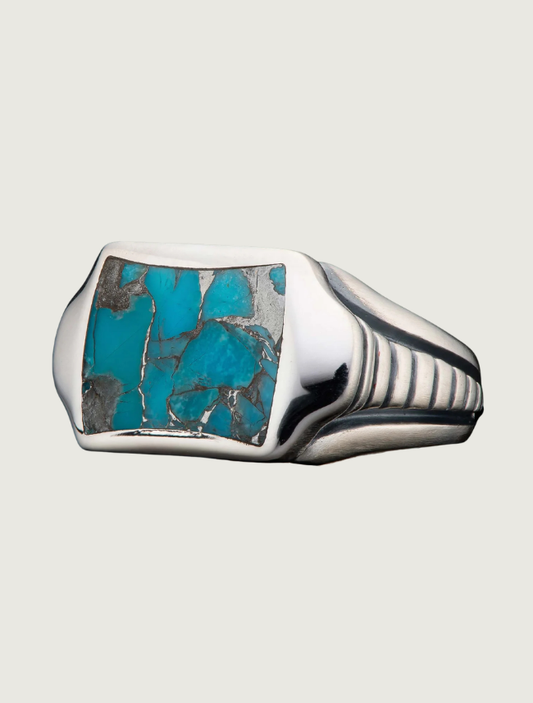 William Henry 'Sleek' Sterling Silver Signet Ring with Inlay