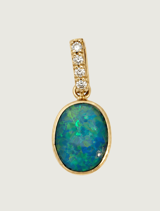 14K Yellow Gold Australian Opal & Diamond Pendant