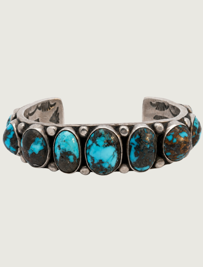 Orville Tsinnie Sterling Silver Bisbee Blue Turquoise Cuff