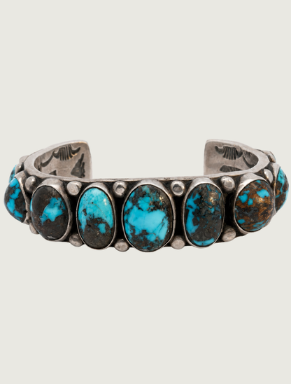 Orville Tsinnie Sterling Silver Bisbee Blue Turquoise Cuff