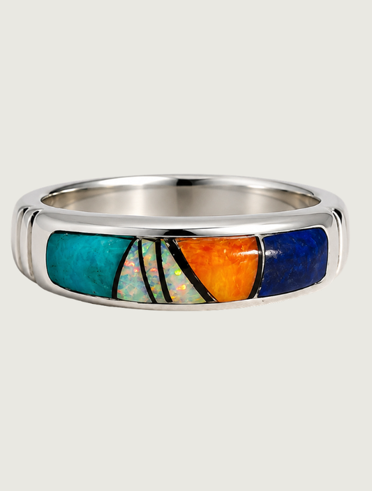 Sterling Silver Multi Inlay Ring