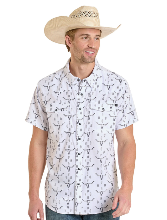 Rock & Roll Denim Men's TEK Western White Sheer Short Sleeve Shirt