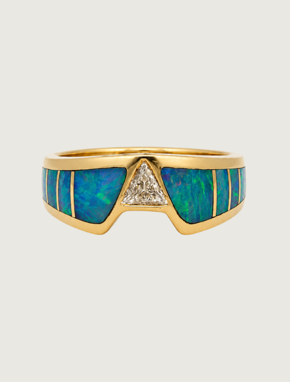 14K Yellow Gold Blue Opal & Diamond Ring