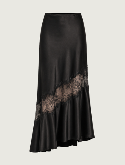 Raisonnel Lace-Inset Satin Bias Skirt