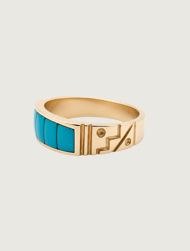14K Yellow Gold Turquoise Inlay Ring