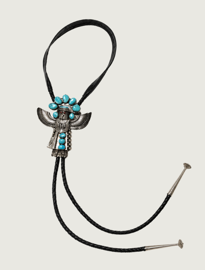 B.L. Sterling Silver Turquoise Studded Kachina Doll Bolo Slide