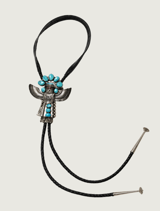B.L. Sterling Silver Turquoise Studded Kachina Doll Bolo Slide