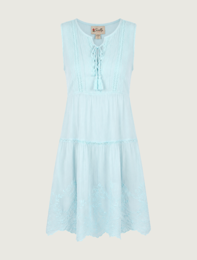 Scully Cantina sleeveless dress in aqua — front view