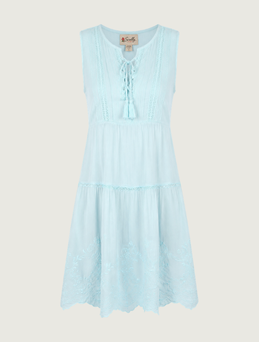 Scully Cantina sleeveless dress in aqua — front view