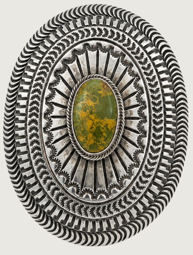 June Delgarito Sterling Silver Turquoise Belt Buckle