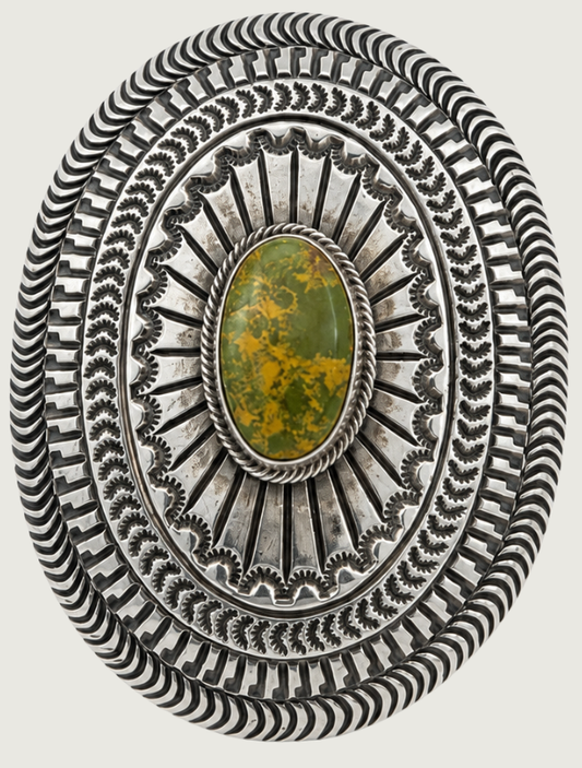 June Delgarito Sterling Silver Turquoise Belt Buckle