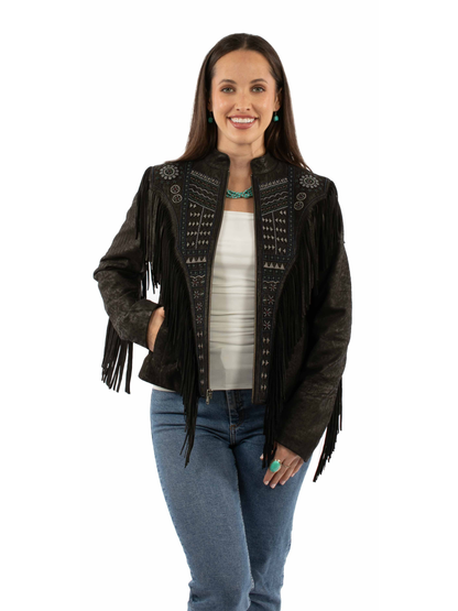 Scully Lambskin Embroidered Fringe Jacket