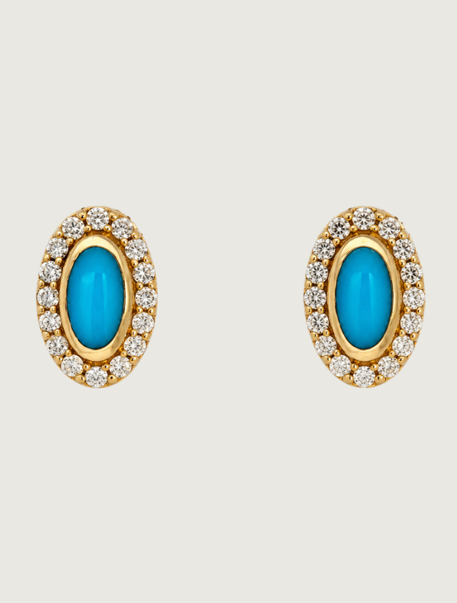 Kabana 14K Yellow Gold Turquoise & Diamond Studs