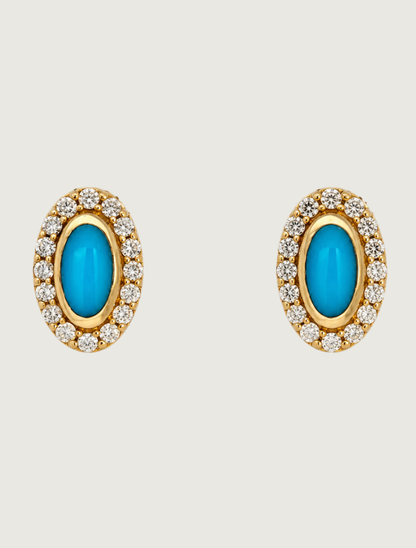 Kabana 14K Yellow Gold Turquoise & Diamond Studs