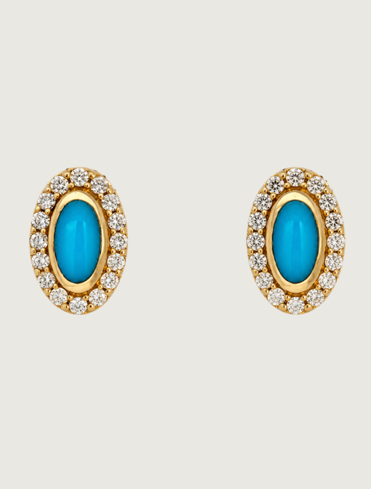 Kabana 14K Yellow Gold Turquoise & Diamond Studs