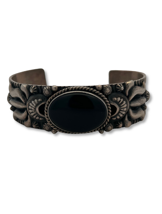 Darryl Becenti Sterling Silver & Black Onyx Cuff Bracelet