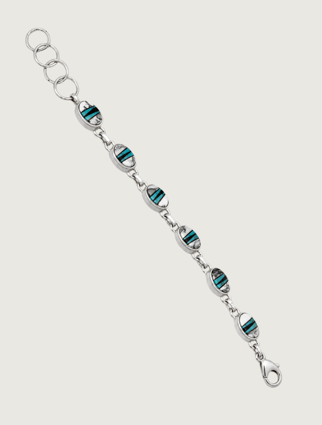 Sterling Silver Multi Inlay Link Bracelet