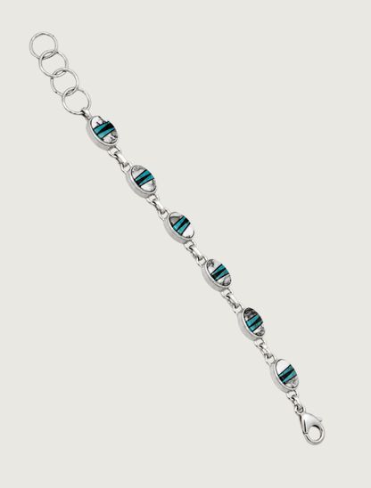 Sterling Silver Multi Inlay Link Bracelet