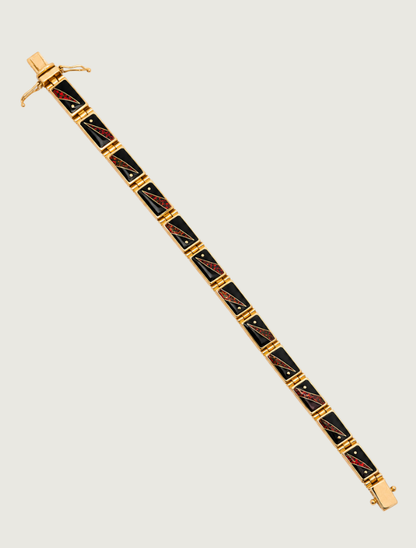 14K Yellow Gold Black Jade & Fire Opal Bracelet