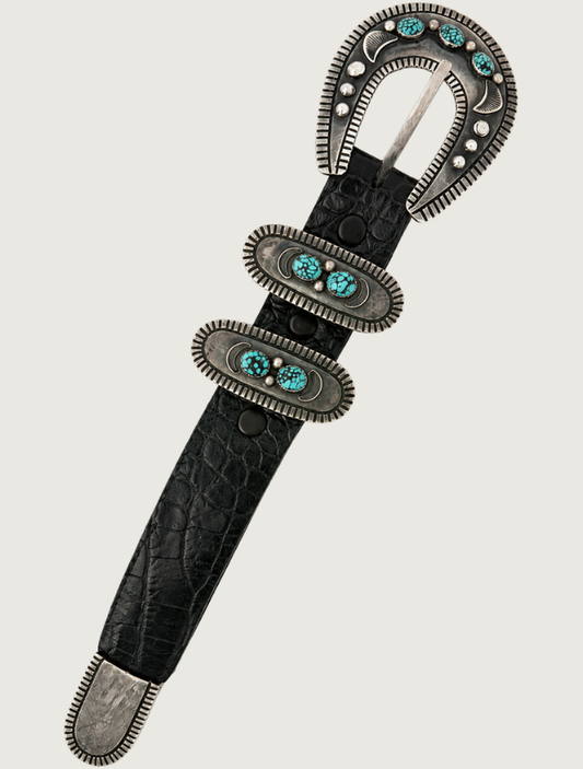 Sterling SIlver & Turquoise Belt Buckle Set