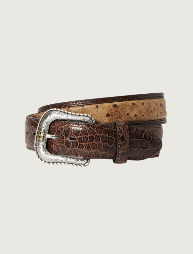 Stetson Men's Ostrich Print Croco Embossed Western Tabs Belt