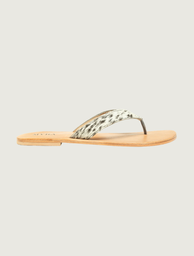 Myra Echo Valley Hairon Leather Sandals in Spotted Ivory