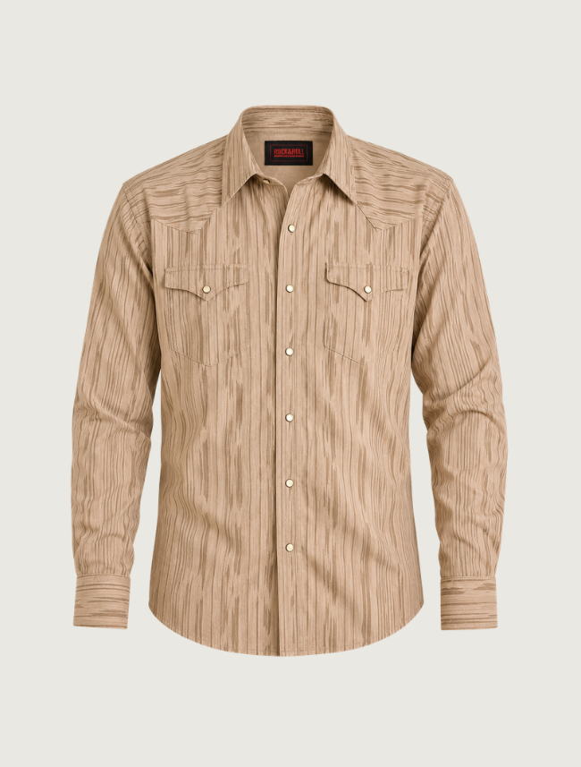 Rock & Roll Denim Men's 2-Pocket Long Sleeve Snap Shirt in Khaki
