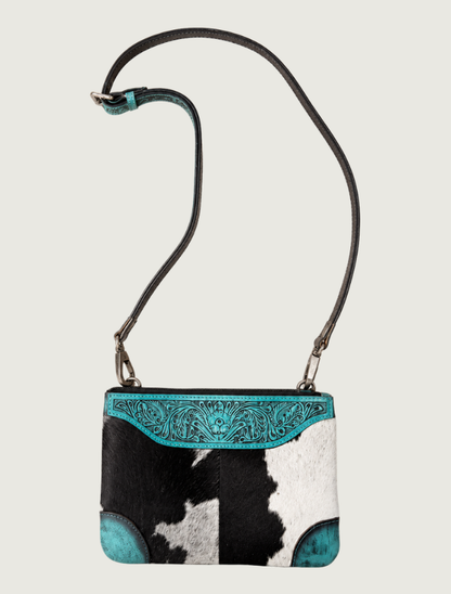 Mavericks Cowhide Crossbody Bag with Tooled Leather Accents