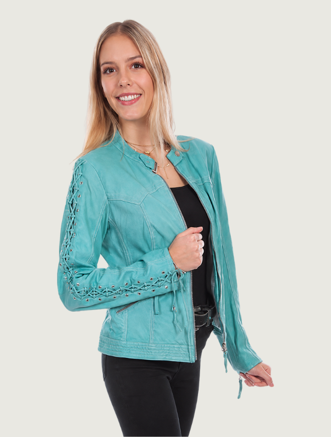 Women's Leather Laced Sleeve Jacket