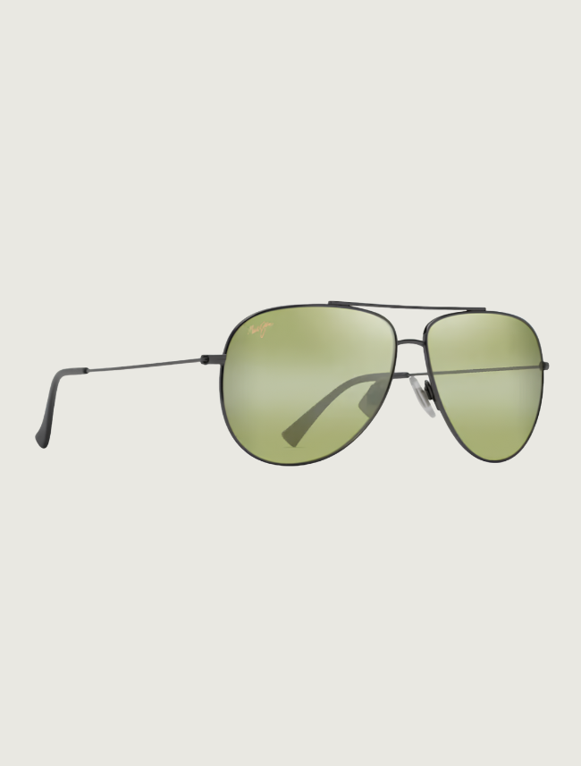Maui Jim Hau'oli XL aviator sunglasses in Shiny Dark Ruthenium / Maui HT — quarter view