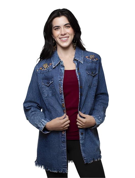 Scully Women's Denim Embroidered Layering Shirt