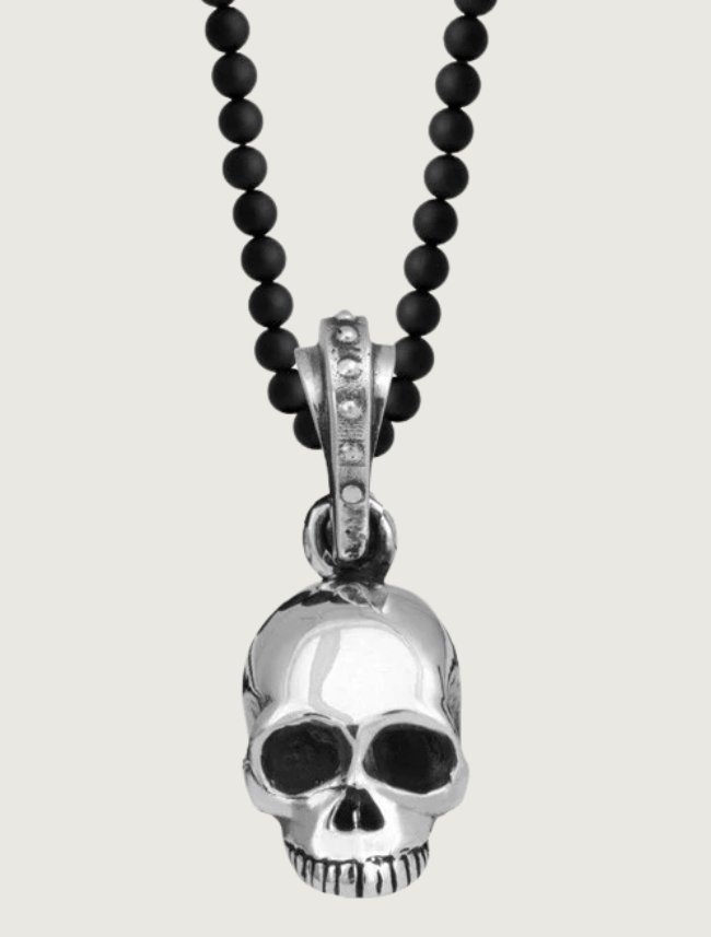 King Baby Hamlet Skull Onyx Bead Necklace