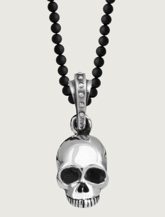 King Baby Hamlet Skull Onyx Bead Necklace