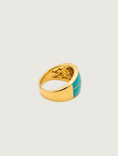 14K Yellow Gold Turquoise & Diamond Ring