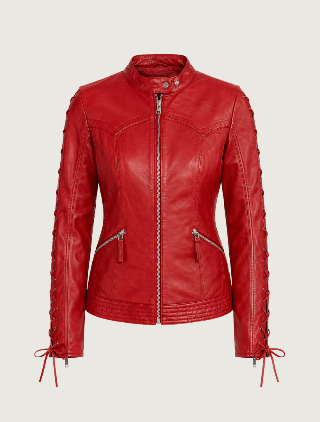 Women's Leather Laced Sleeve Jacket
