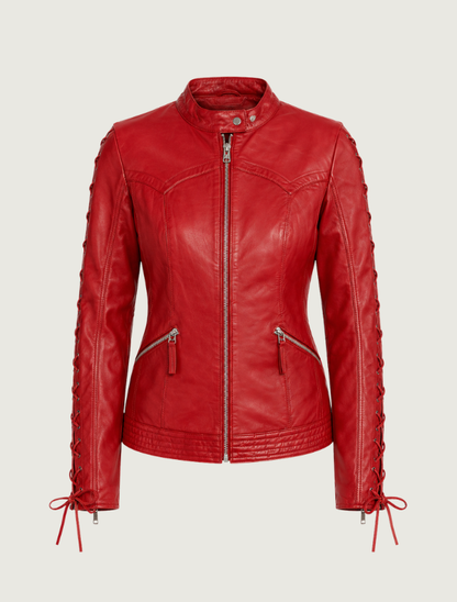 Women's Leather Laced Sleeve Jacket