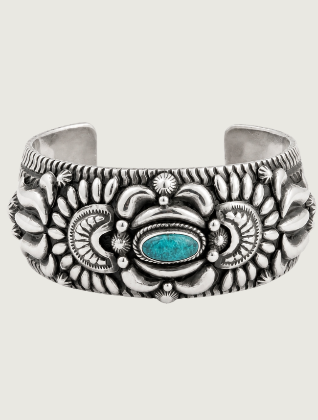 Darryl Becenti Kingman Turquoise Cabochon Silver Cuff Bracelet