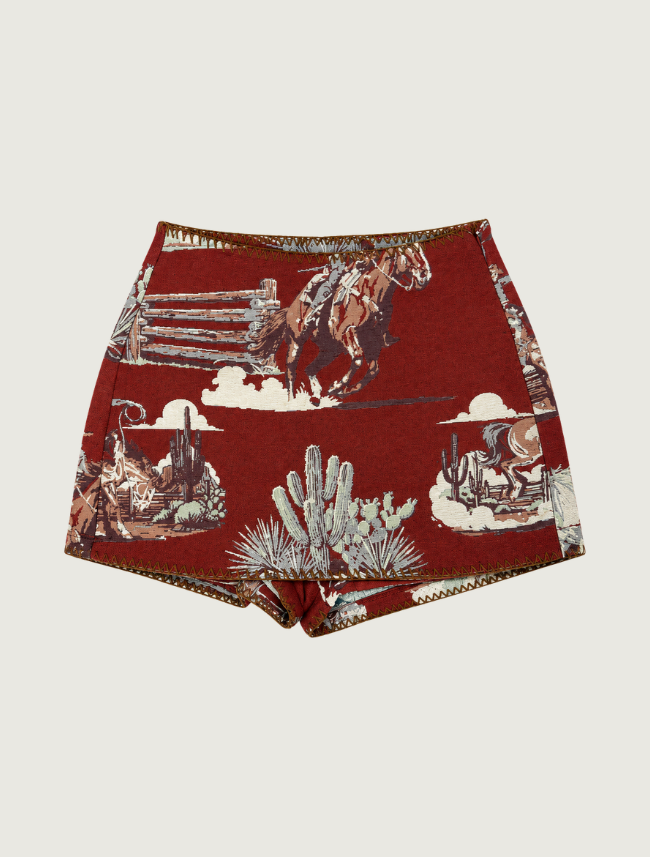 Lucky & Blessed Women's Red Western Landscape Jacquard Skort