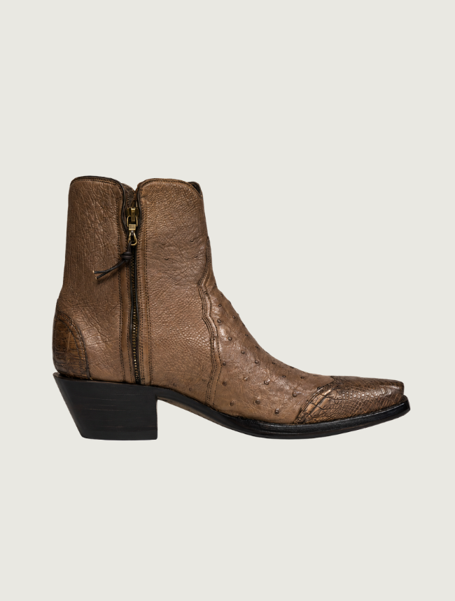 Stallion Ostrich & Caiman Zorro Ankle Boots in Mouse