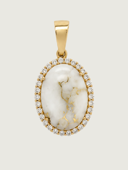 14K Yellow Gold Gold Quartz & Diamond Halo Pendant